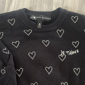 Aqua Kerri Rosenthal Black Sweater with White Heart Accents size S